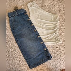 H&M Blue Denim Midi Skirt